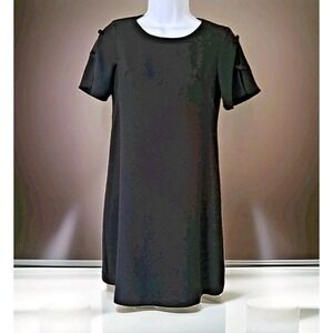 Ann Taylor Shift Dress 0P Black Knee Length Lined Bow Accents Special Event